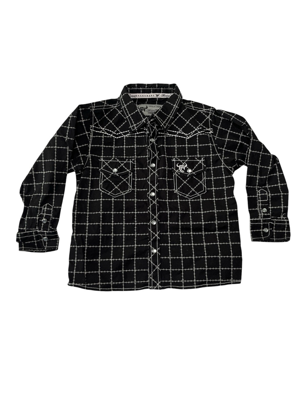 Cowboy Hardware Boys Western Pearl Snap Shirt Black Barbed Wire Print Rodeo 4T